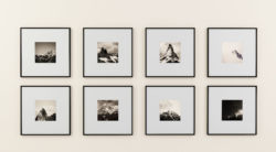 Eight black and white photographs of mountains nicely custom framed.